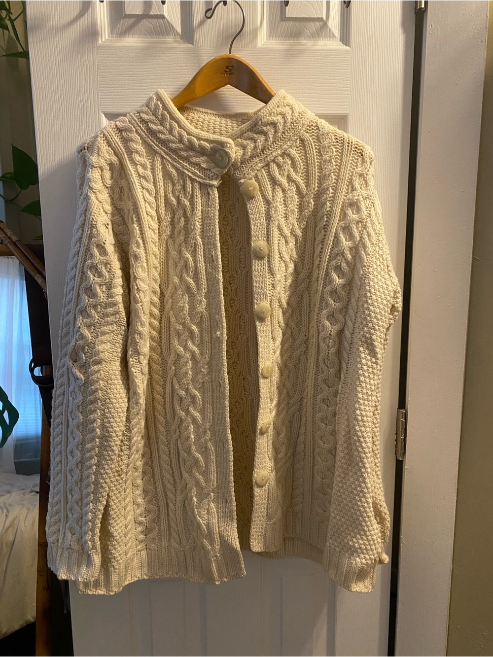 Aran Crafts Cream Cable-Knit Button Cardigan